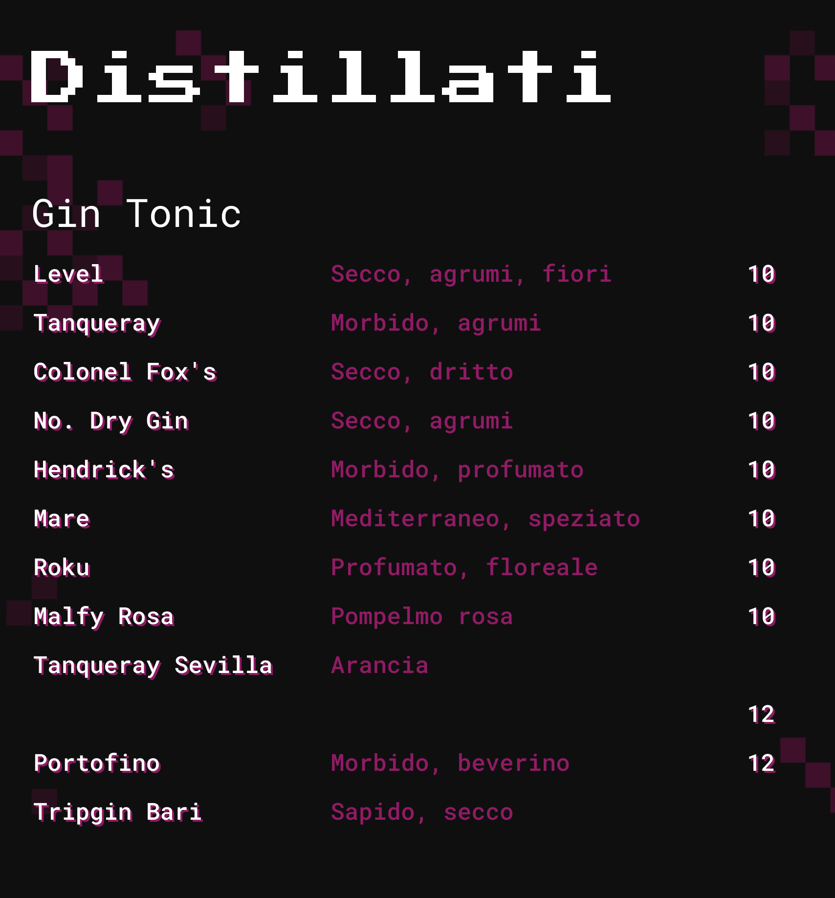 Menu Cocktail Bar Porto Recanati